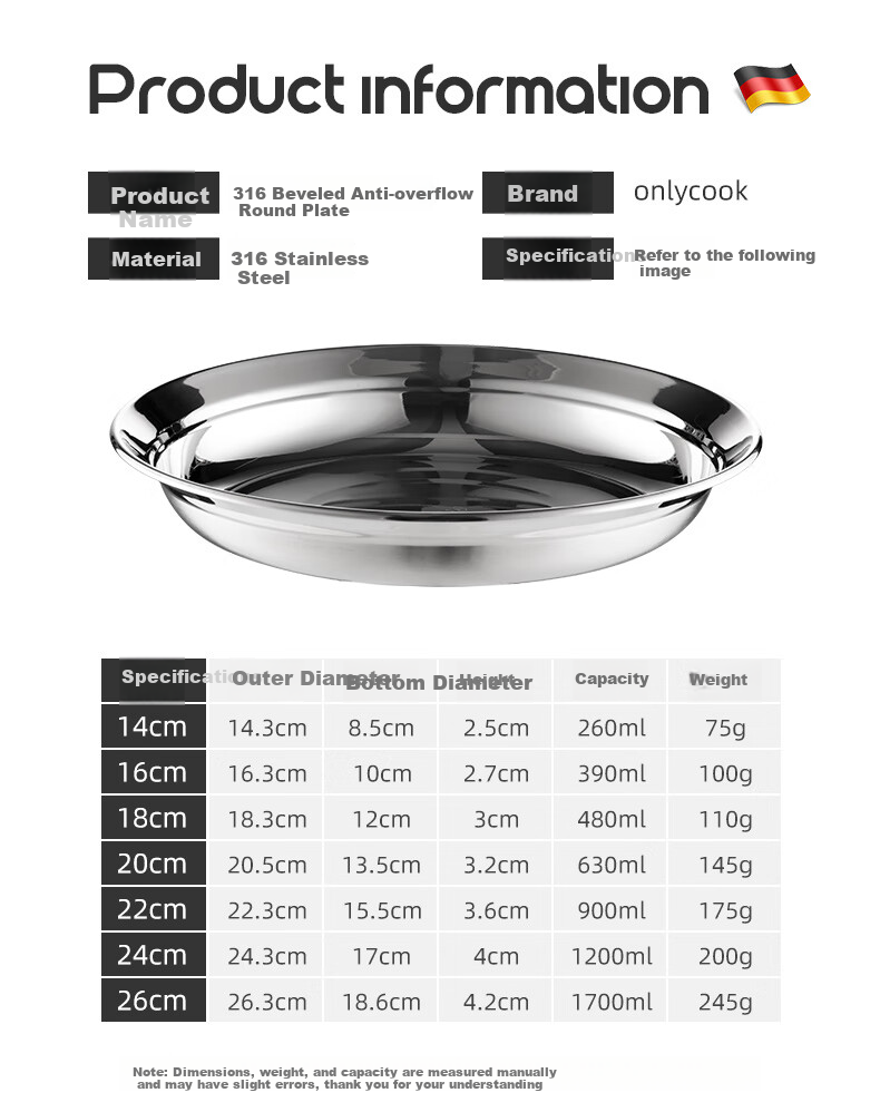 Onlycook 316 Stainless Steel Dinner Plate, Round Serving Dish for Home Use, Children's Baby Food Tableware, 16cm Bear Desig 8