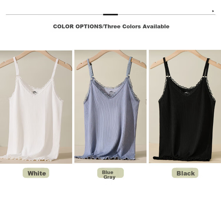 LangSha Women's Ribbed Skin-Friendly Spring Summer Camisole Lace V-Neck Trim Comfortable Base Layer Tank Top 10