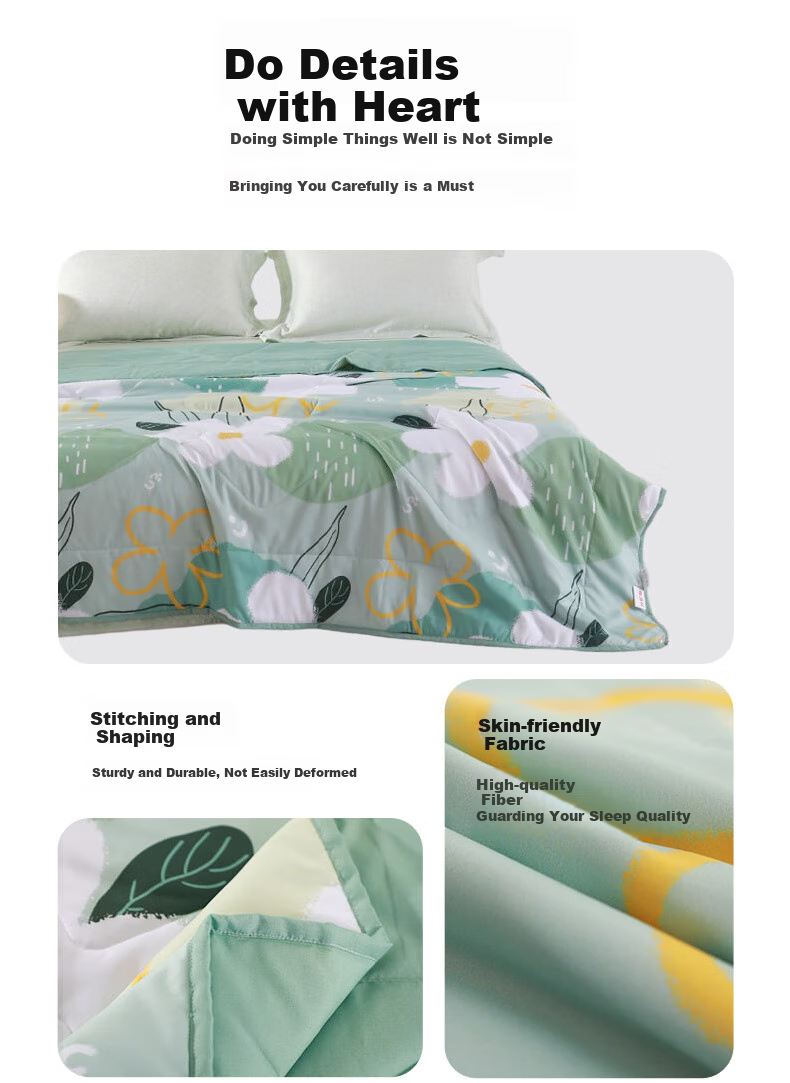 Hengyuanxiang Summer Cooling Fiber Quilt, Washable Machine-Washable Air Conditioning Quilt, Thin Summer Quilt with Floral Pattern, 200*230cm, 2.8 Ji 10