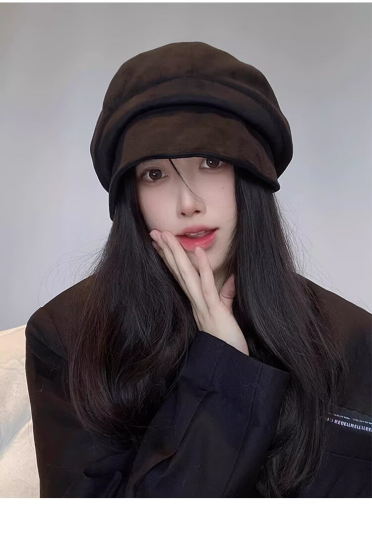 XUEXIMAN Women's Face-Slimming Fisherman Hat Autumn Winter Maternity Cap Large Head Circumference Octagonal Beret Japanese Style Small Brim Bare Face Stacked Hat 3