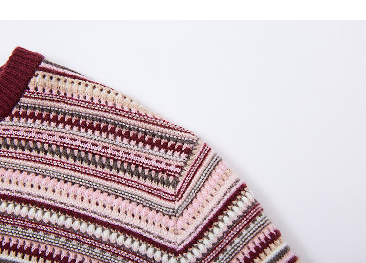 Demana Winter Vintage Crew Neck Colorblock Striped Jacquard Knit Sweater Loose Fit Wool Blend Women's Top 3