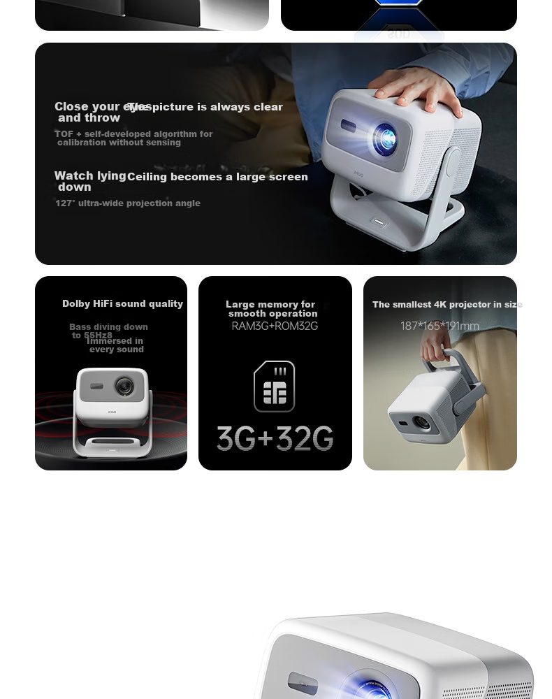 JMGO N1S 4K Special Edition Tri-Color Laser PTZ Projector Home Use 1500 CVIA High Brightness 4K Ultra HD Smart Home Theater National Subsidy 38 Goddess Festival Gift 4
