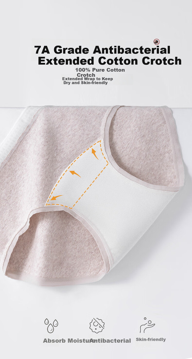 SNOWFLYING Women's Underwear, 2026 New Medical-Grade Pure Cotton Antibacterial Triangle Briefs with Extended Crotch, Seamless, 4 Pieces 5