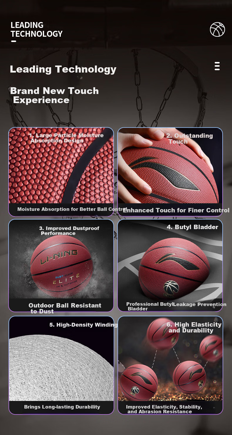 Li-Ning Basketball Size 7 Adult Outdoor Cement Court Wear-Resistant Non-Slip Competition Training Standard Size 7 Basketball Gift 3