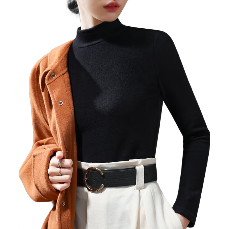 Yuzhaolin Women's Half Turtleneck Base Shirt with Hyaluronic Acid Double-Sided Fleece Thermal Innerwear Top Black
