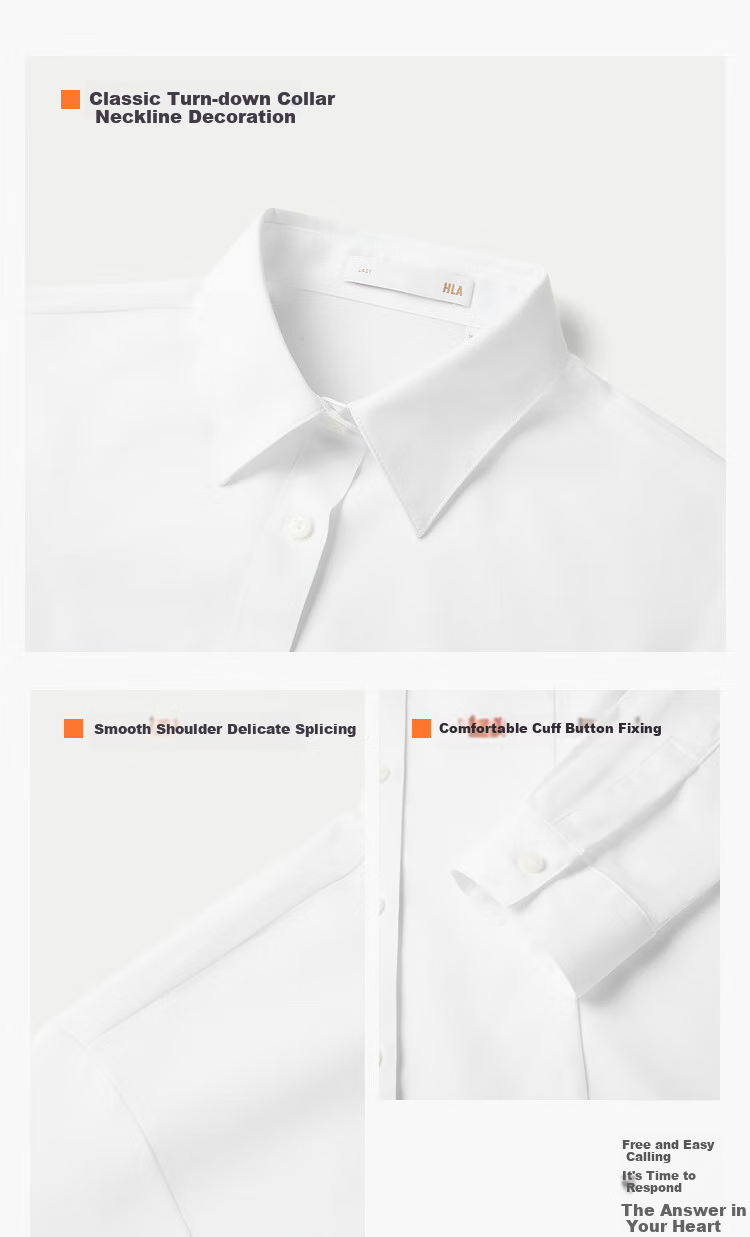 HLAHLA Long Sleeve Shirt Spring Slim Fit Slightly Stretch Solid Color Turn-down Collar Formal Blouse for Women 9