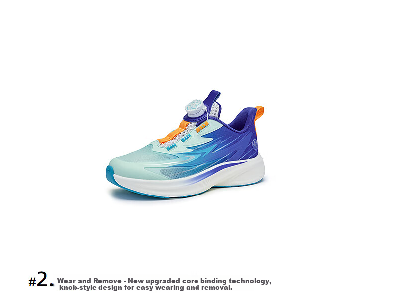 QIAODAN Boys' Running Shoes for Children, Summer 2026 [Light Speed] Dial-Lock Breathable Sneakers, Smart Blue, Size 40 45