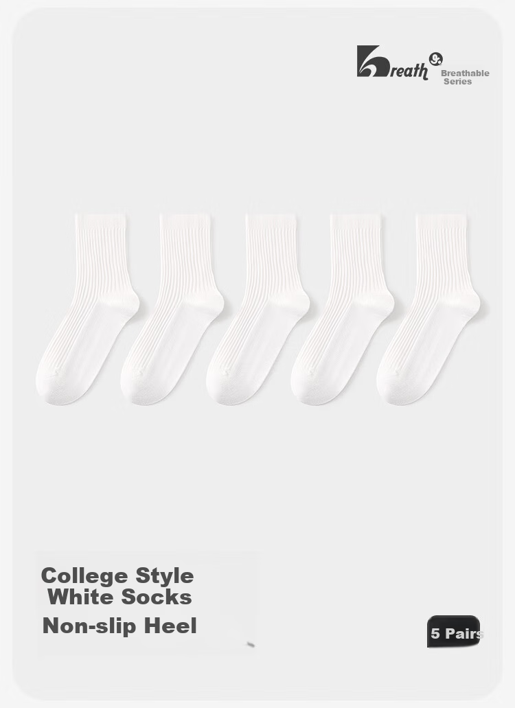 Jiusuiban Cloud-Feel Cotton Children's Socks for Boys And Girls, 5A Antibacterial School Style White Socks, Mid-Calf Socks for Teenagers, Athletic Cotton Socks 1