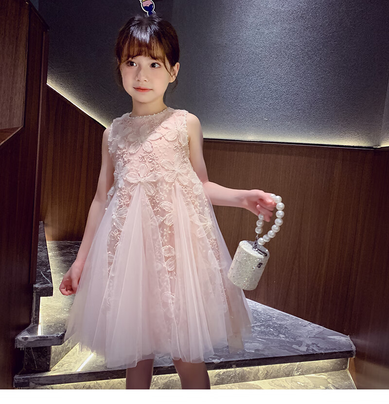 MIMIHELLO Girls Summer Dress 2025 New Fashionable Children's Mesh Princess Vest Dress for Little Girls 4