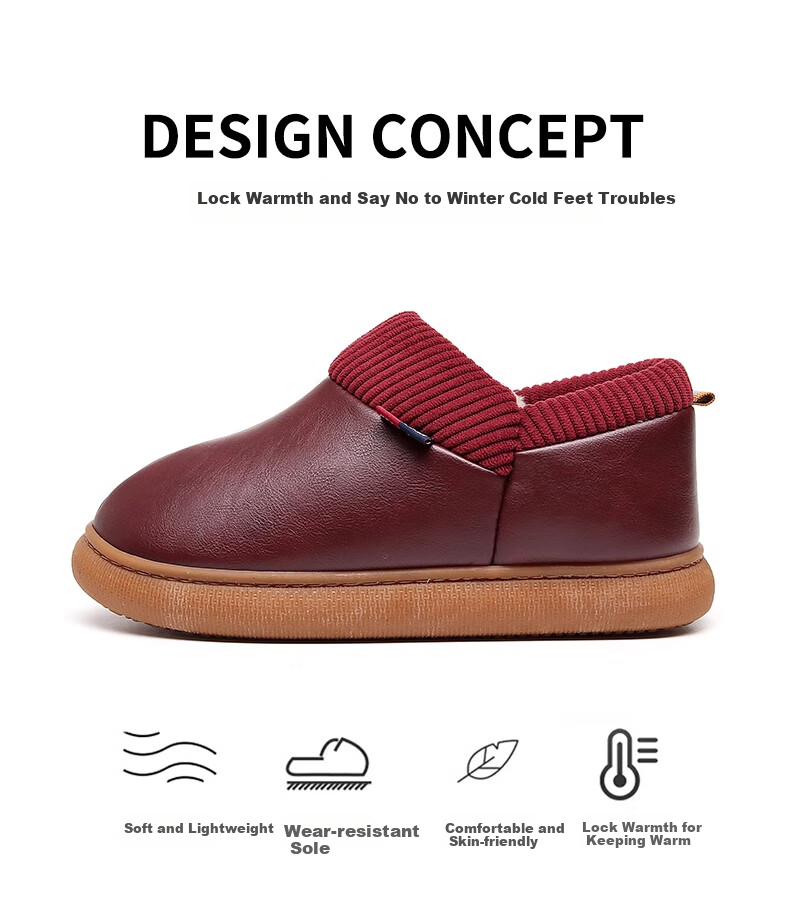 GUOLUOFEI Elderly Non-Slip Cotton Shoes with Heel, Fleece-Lined, Warm, Waterproof, Middle-Aged And Elderly Dad's Slippers, Wine Red, Size 38-39 4