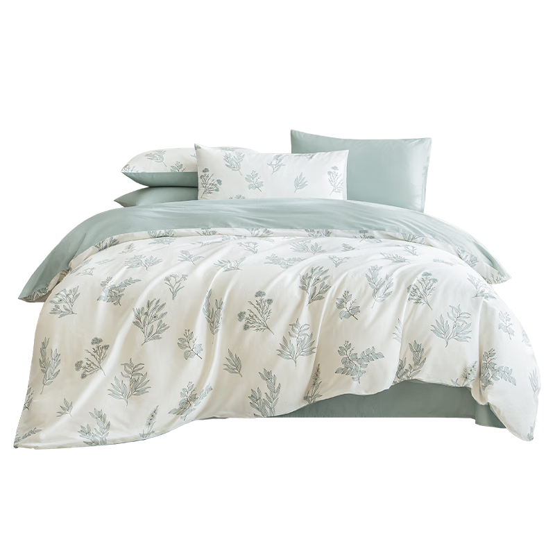 JD Jingzao 40s Cotton 4-Piece Bedding Set A-Class Antibacterial 100% Xinjiang Cotton Soft Skin-Friendly Bed Sheet Duvet Cover Pillowcase for 1.5m Bed Qingcao Qimeng