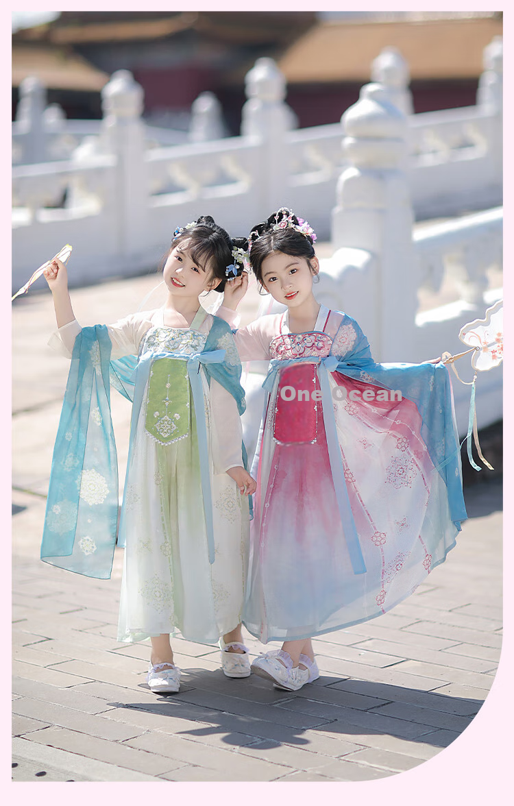 Qibo Hanfu Girls' Spring And Autumn 2026 New Style Children's Ancient-Style Ethereal Dress, Mountain Green without Shawl, Size 110 13