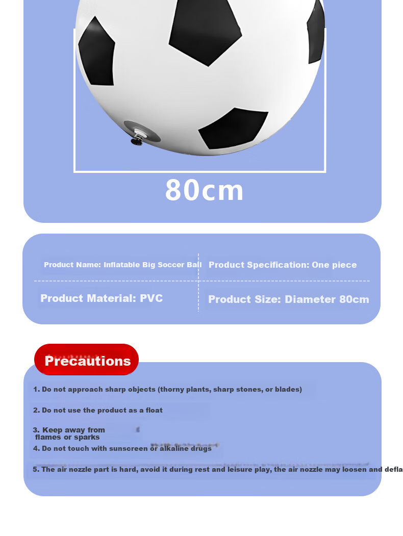 Bailishuang Inflatable Large Soccer Ball, Outdoor Toy, Parent-Child Interactive World Cup Ball, Giant Beach Ball, 80cm with Pump 9