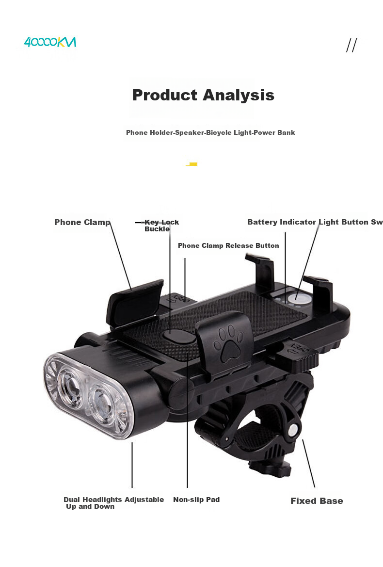 Siwangongli Mountain Bike Light, Night Riding Light with Horn, Integrated Cycling Equipment, Phone Holder, Bicycle Front Light Accessories, Illumination Lamp 11