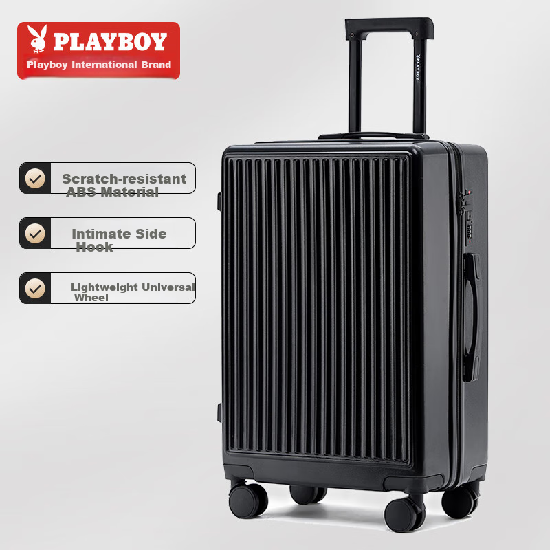 Huahuagongzi Luggage Suitcase with High-Quality Wheels for Teenagers, Black, 26-Inch Large Capacity - Requires Checked Baggage