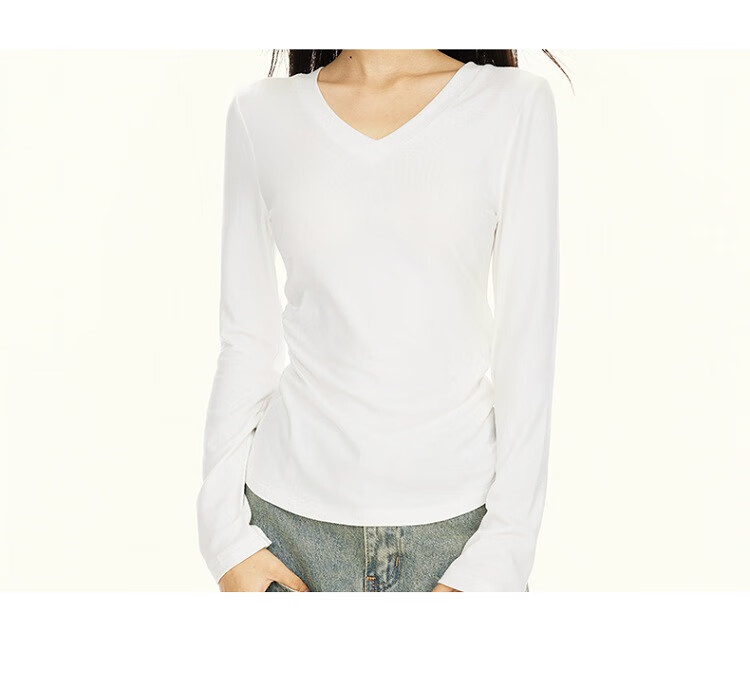La Chapelle Black V-Neck Long Sleeve Slim Fit T-Shirt for Women 2025 Autumn Winter New Black XL 18