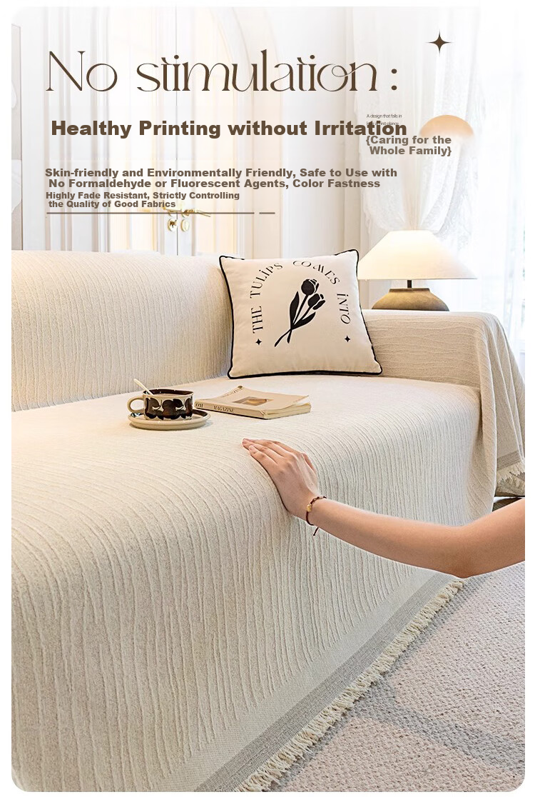 AVIVI Chenille Sofa Cover, All-Season Sofa Throw, Non-Slip Leather Sofa Pad, Cover Slip, Protective Cloth, 180*380, Ripple Beige 8