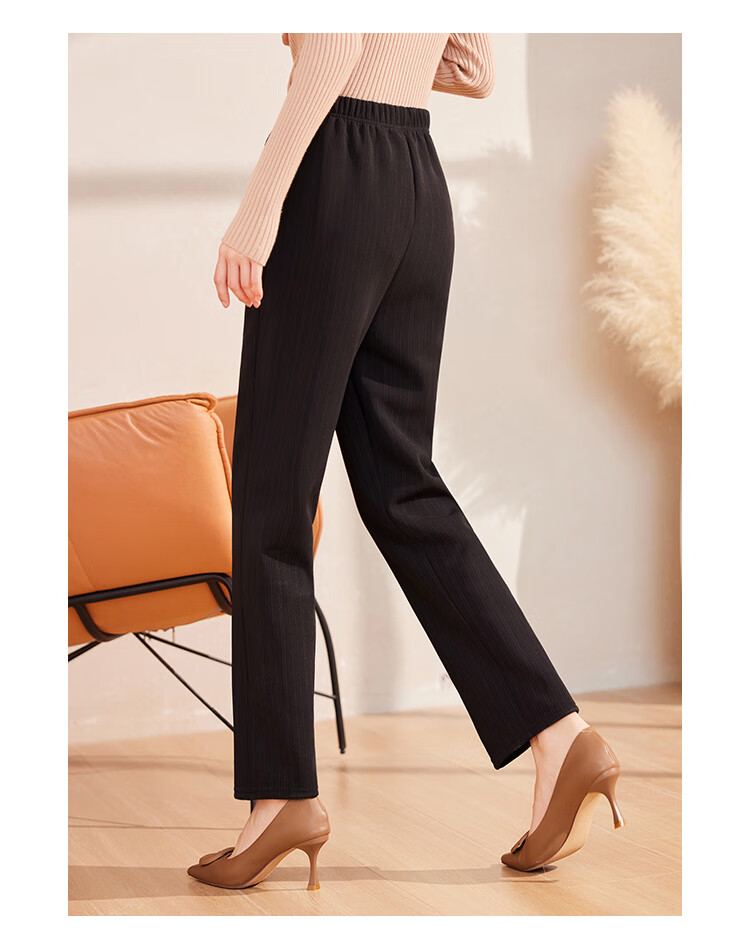 Pastel Windproof Thickened Fleece-Lined Winter Tapered Pants Elastic High Waist Middle-Aged and Elderly Mom Black L 15