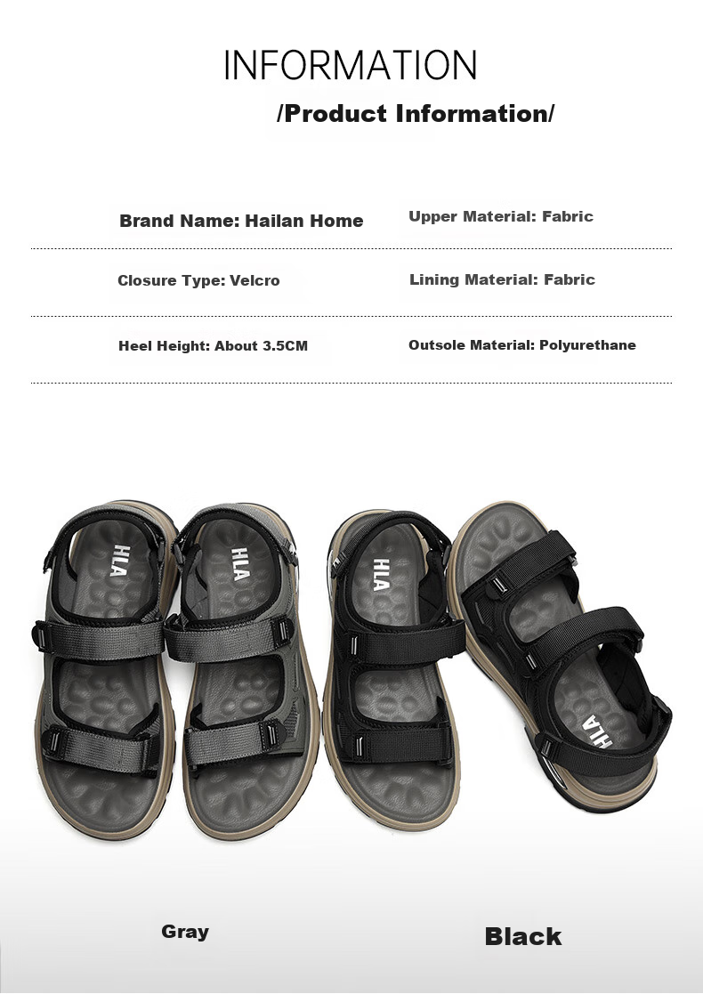 HLA Men's Sandals, Fashionable Casual Beach Shoes, HAALXM2FBG060, Black, Size 39 4