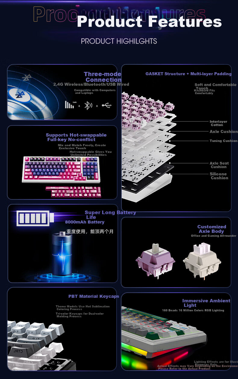 Ikbc K99 Custom Mechanical Keyboard, 99 Keys, E-Sports Gaming Keyboard, Office Typing Feel Good, Tri-Mode Mechanical Keyboard, Gaming Keyboard, Sanpin King Switch 45g 1