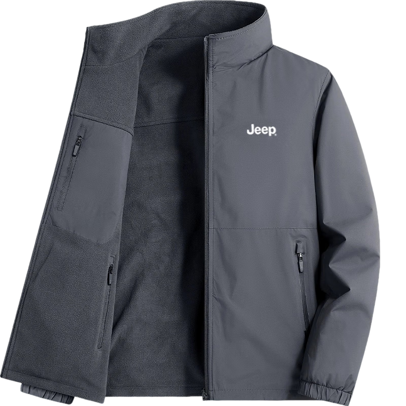 JEEP Men's Fleece-Lined Thick Warm Jacket Autumn Winter Casual Loose Fit Dark Gray Fleece Lined M