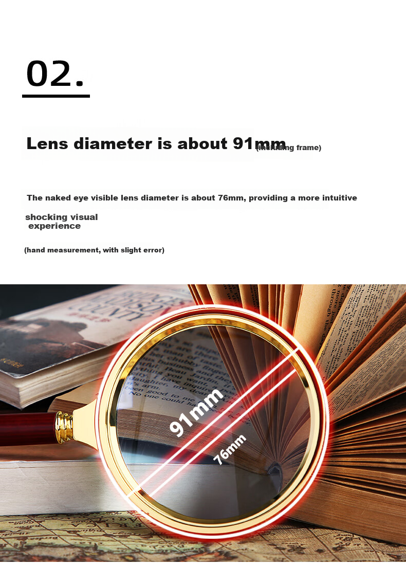 BIJIA Optical Magnifying Glass with Light for Elderly And Children's Reading, High Definition High Magnification Identification Specialized Efficient Portable Magnifier 8