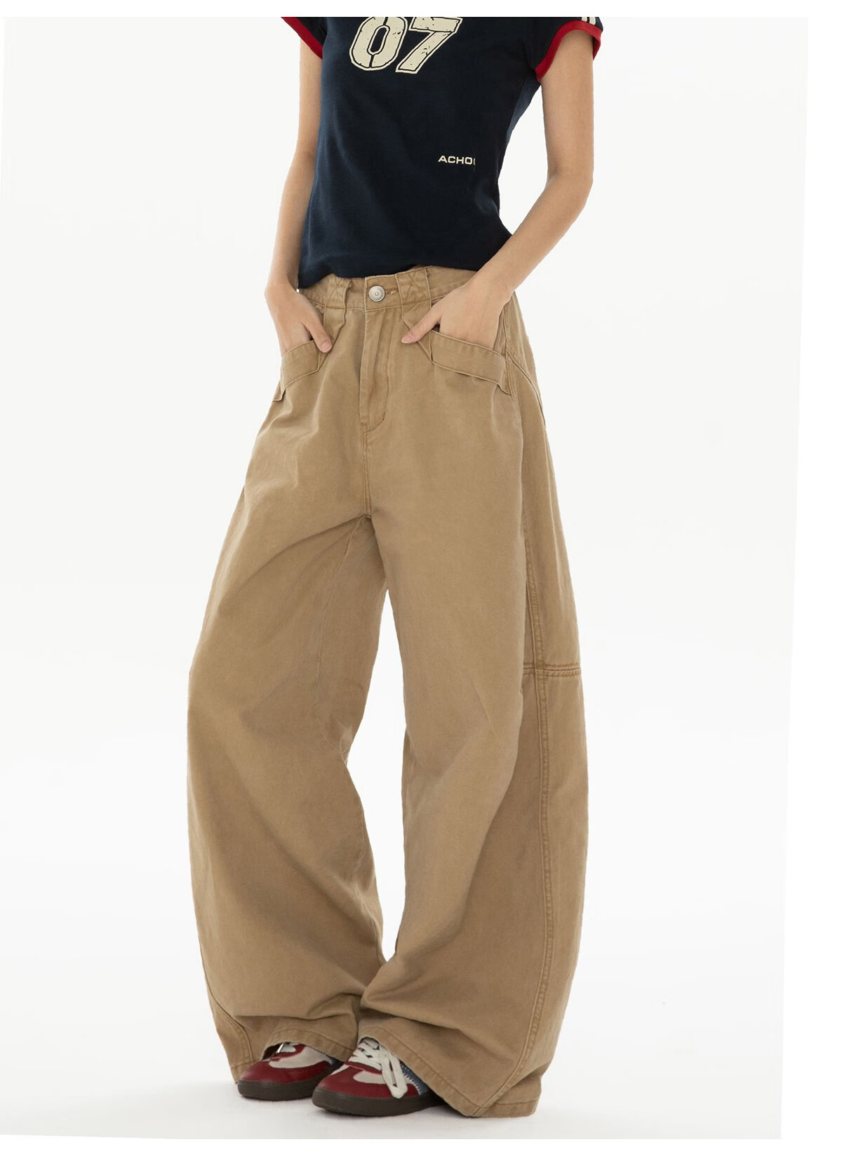 ICH MODE American Style Curved Blade Pants Women 2025 Autumn Winter Four Seasons Loose Straight Casual Wide-Leg Cargo Pants Banana Pants White L 4