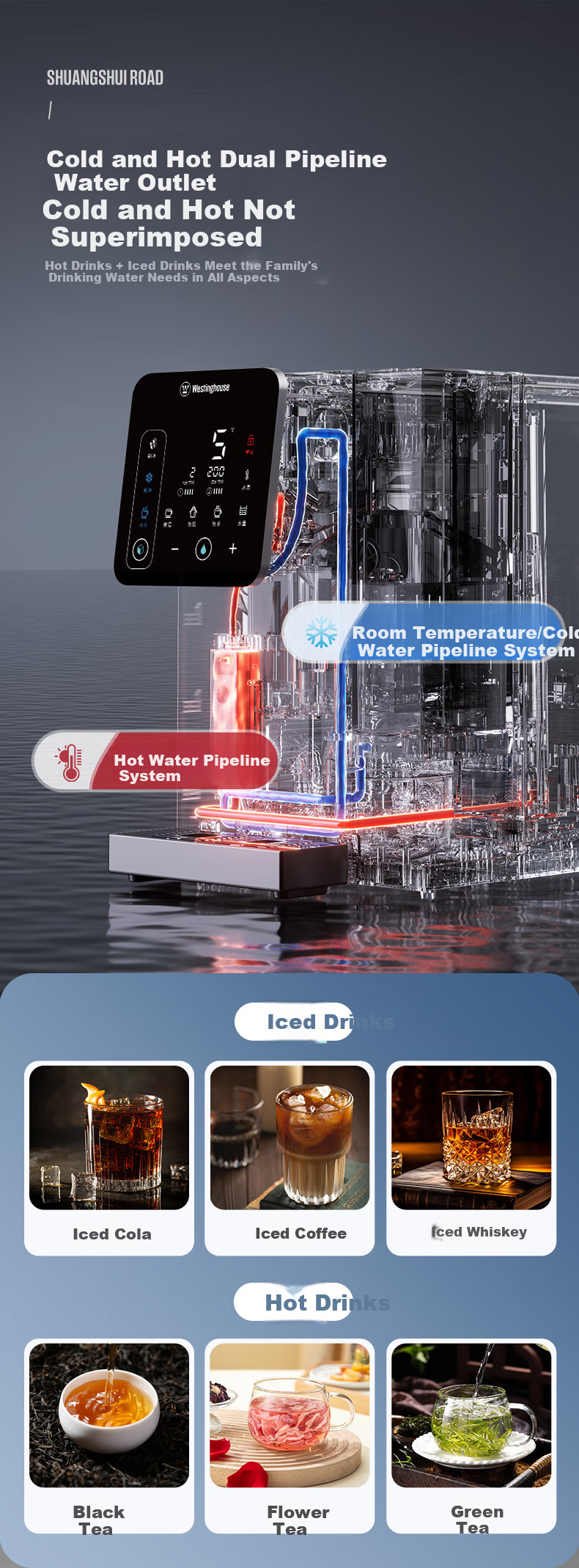 Westinghouse Pittsburgh I5 Ice Maker And Water Purifier, All-In Cooling And Heating Machine with No Installation Required RO Reverse Osmosis Water Purifier, Integrated Hot And Cold Purification Direct Drinking Machine 15