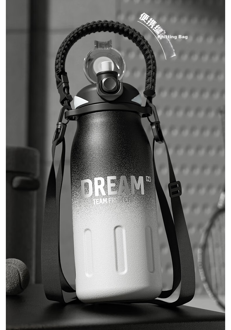NRMEi Insulated Thermal Flask Dual-Use Large Capacity Men's Portable Outdoor Sports Student Straw Water Bottle Cup 2