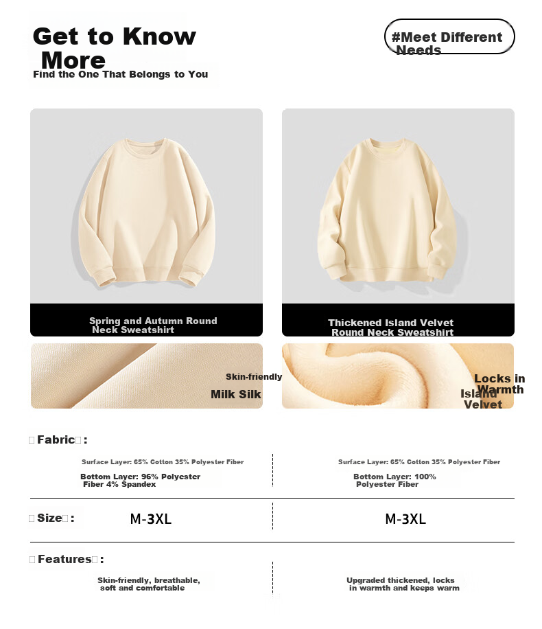 MINISO Men's Winter Thickened Fleece Simple Casual Youth Trendy Crewneck Pullover Sweatshirt Light Beige L 6