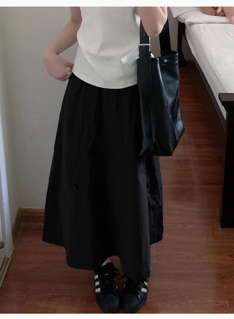 LangSha Gray Workwear Skirt Women Autumn 2025 New High Waist Drawstring A-Line Flared Slim American Casual Half Skirt 9