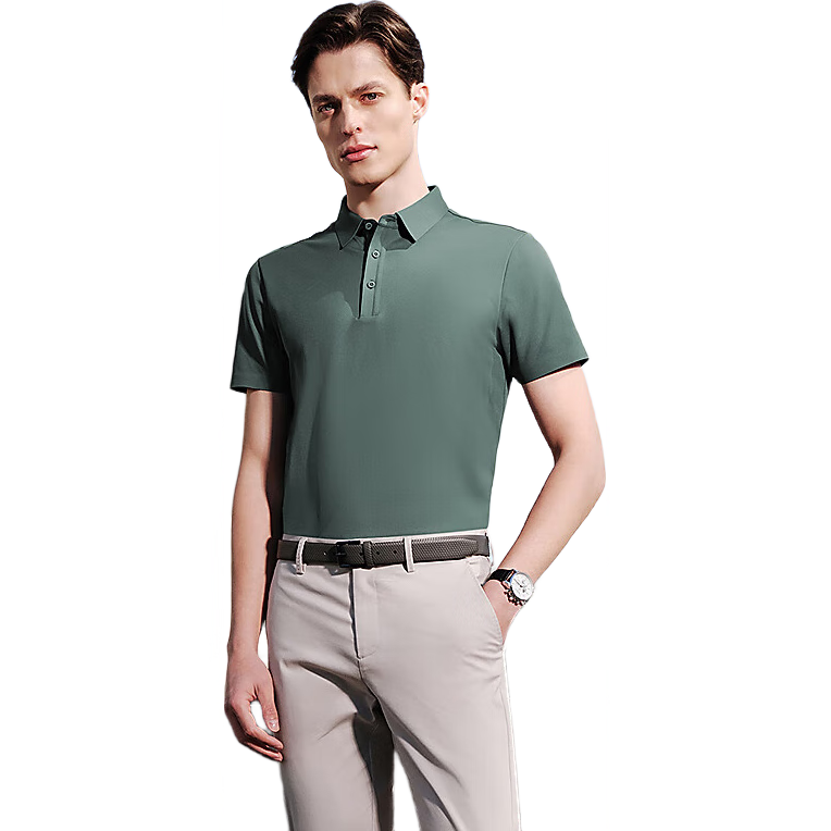 Youngor [Cooling & Sun Protection + Mulberry Silk] Summer Men's Short Sleeve T-Shirt Dark Green VSJD513119PCA S