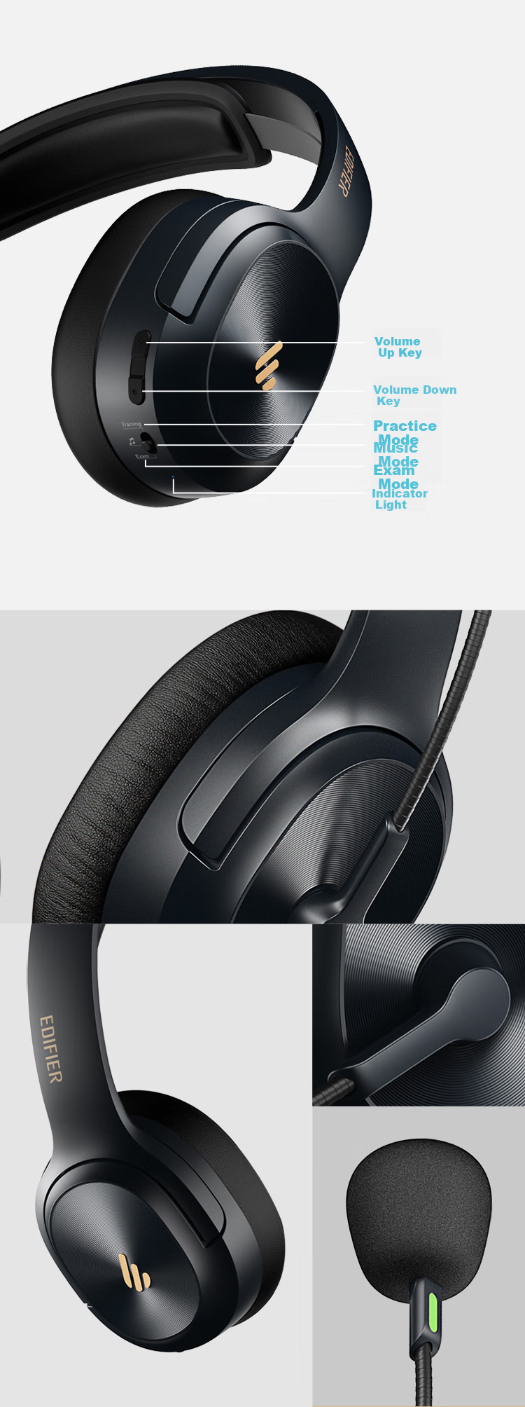 EDIFIER USB K5000 Type-C Version Professional Exam Headphones, Over-Ear Computer Headset, Specialized for Listening, Speaking And Oral Training, Educational Headphones, Online Course Headphones 8