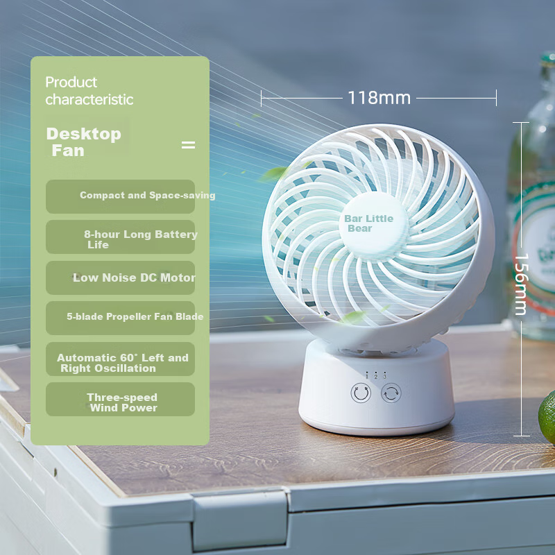 Bear Electric Fan, Office Desktop Fan, Small Mini Portable USB Rechargeable Handheld Fan, Dormitory Outdoor Camping Tabletop Oscillating Fan Companion DFS-C05L5