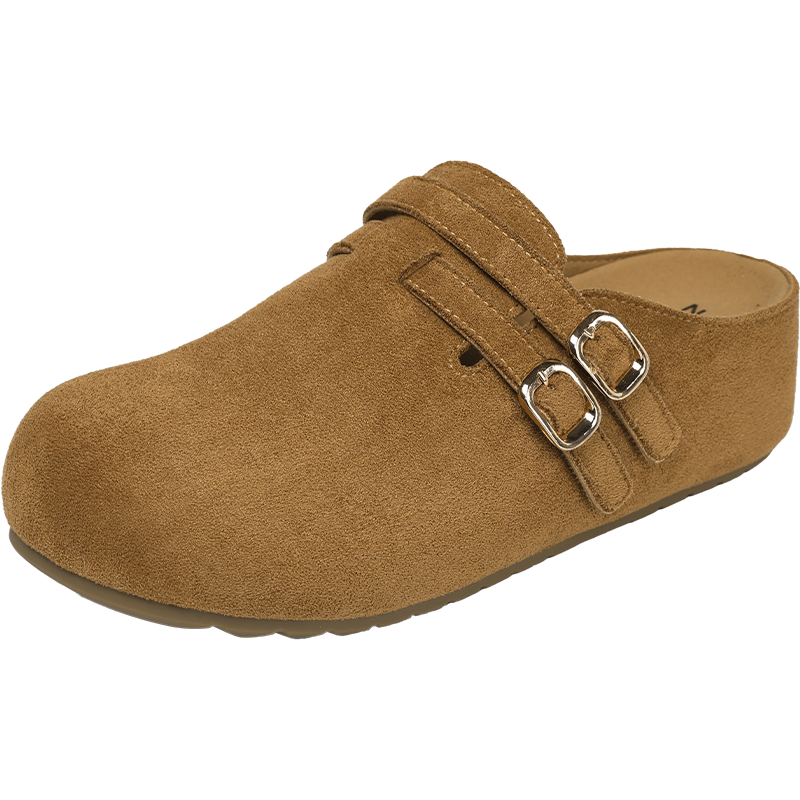 ZHR Cork Birkenstock Style Half Slippers Women Vintage Slip-On Platform Thick Sole Shoes JT215 Camel Size 38