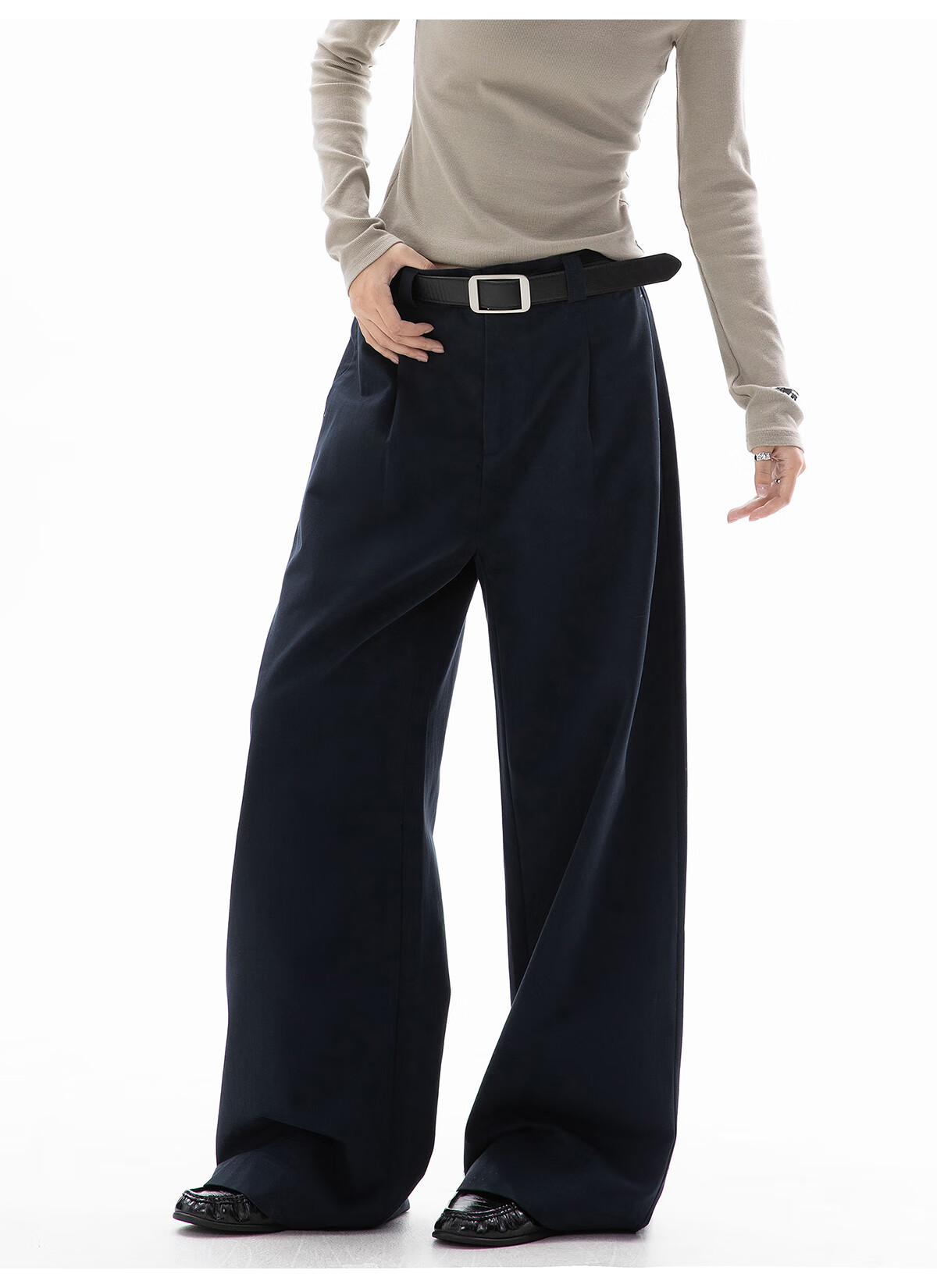 ICH MODE Women's American Style Straight-Leg Dress Pants Autumn Winter New Loose Wide-Leg Suit Trousers Casual Khaki Pants Khaki M 27