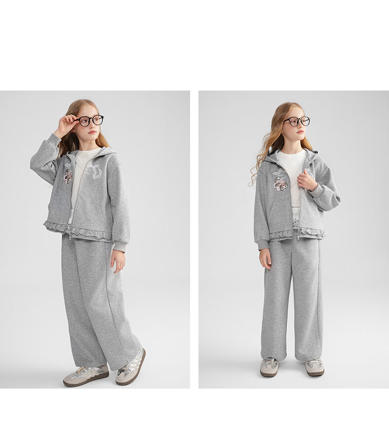 MOMOCO Girls' Autumn Outfit Sweatshirt Children's Sportswear Trendy Two-Piece Set Heather Gray 110 1