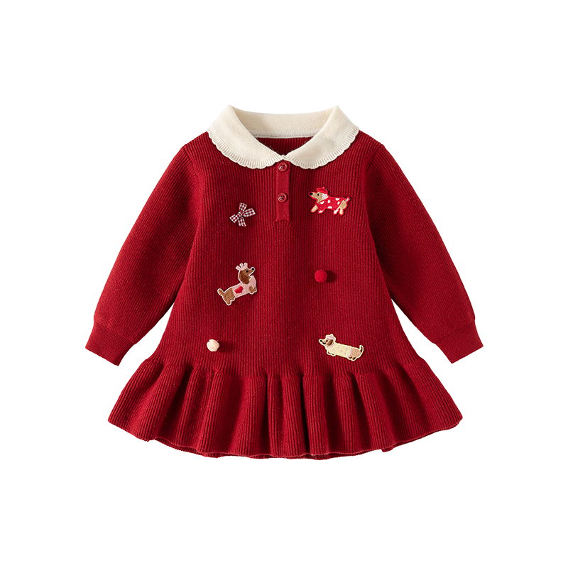 Fanlie Girls Autumn Dress Fashion Knitted Princess Dress Children's Birthday First Birthday Baby Dress Spring and Autumn