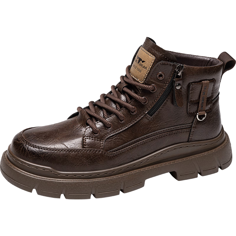 Bull Family Martin Boots Men Autumn Winter New Retro British Style Side Zipper Work Shoes High Top Outdoor Combat Boots