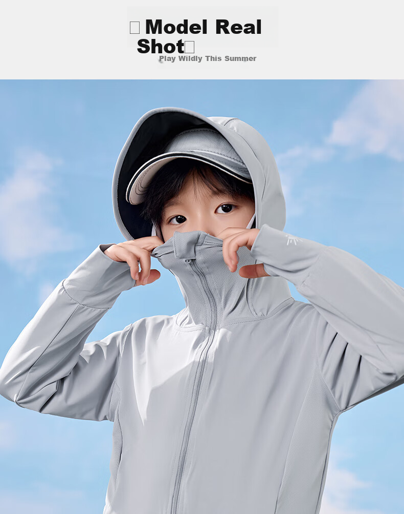 Luomeng Children's Summer New UV Protection Sunscreen Clothing, Kids' Air Conditioning Shirt, Light Gray Sun Protection Garment, Size 150 14
