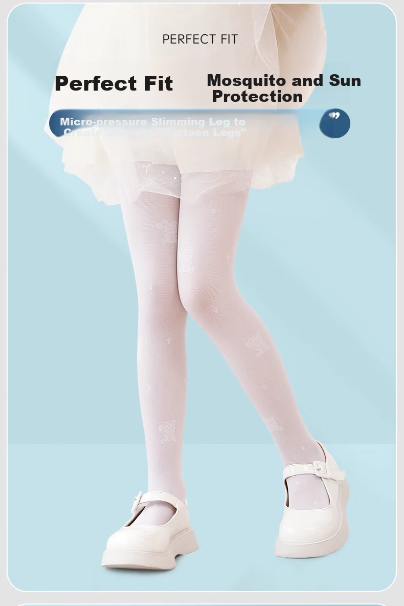 MiiOW Children's Dance Socks, Summer Ultra-Thin Silk Stockings, White Mosquito-Proof Pantyhose, Girls' Baby Leggings, Size L 6