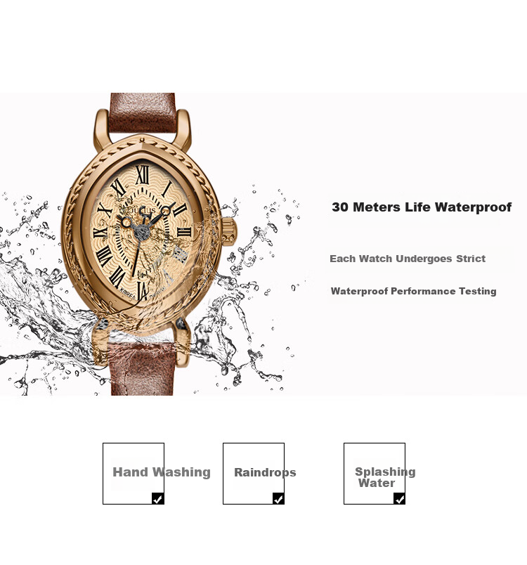 Julius Women's Watch, Charm Roman Style Leather Strap Versatile Ladies Watch, Waterproof Quartz Ladies Wristwatch, Coffee Color JA-567D 9