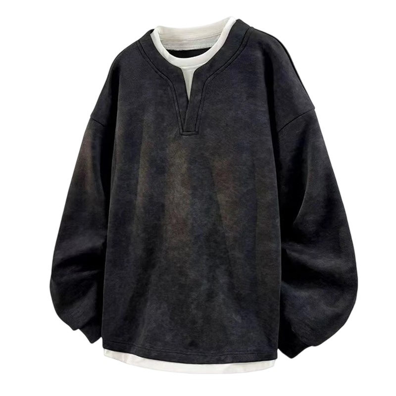 TUCANO Men's Sweatshirt Spring Autumn Long Sleeve Loose Fit Crew Neck Two-in-One American Vintage Jacket Black 3XL