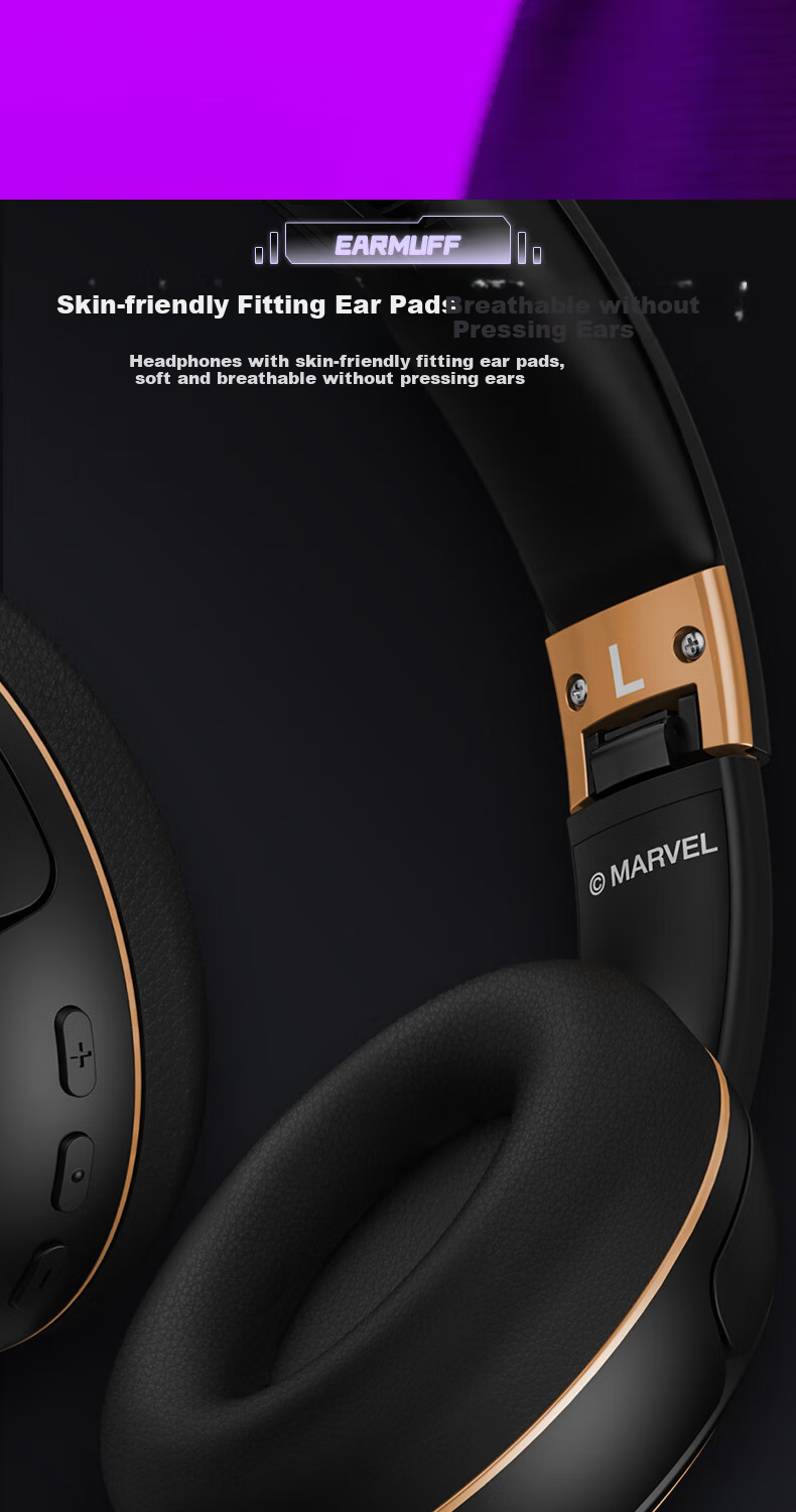 Disney Marvel Co-Branded Wireless Bluetooth Headphones, Over-Ear, Long Battery Life, for E-Sports Gaming, Sports, Music, Computer Headset, Couples Birthday Gift for Men, MR13 Black Panther 6