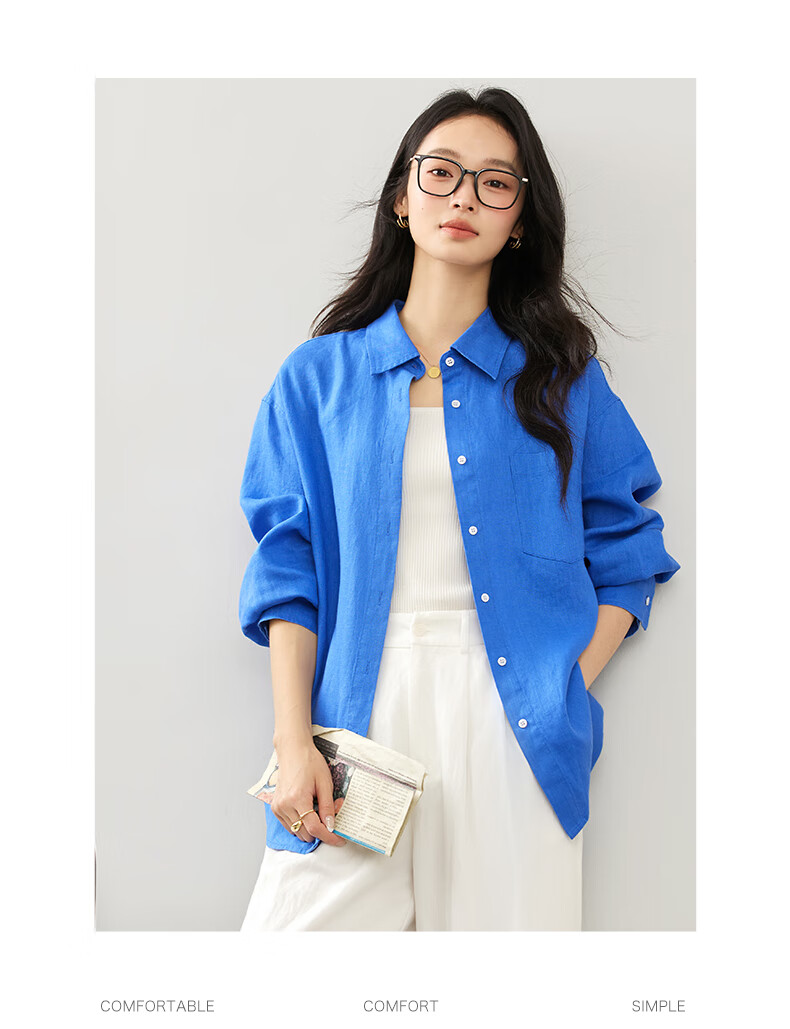 Fansiman Commuter Linen Long Sleeve Shirt Women Autumn New Simple Relaxed Fit Lapel Top Dragon Fruit Red M 10