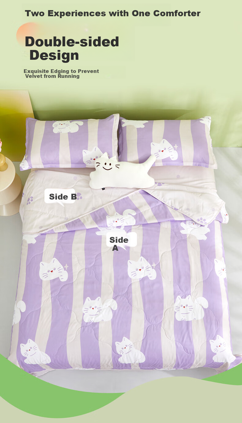 Hengyuanxiang Summer Cooling Quilt, Class A Antibacterial, 20% Soybean Fiber, Washable Air Conditioning Quilt for Summer, Lazy Cat Design, 160*210cm 7