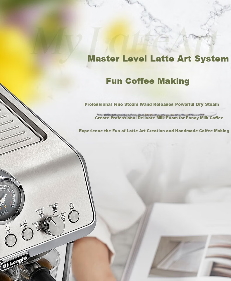 Delonghi Coffee Machine, Home Semi-Automatic Coffee Maker, Cold Brew Version Silver Knight Fresh-Grinding Italian Grinder All-In Machine, Manual/fully Automatic Milk Frother, EC9865.M Gift 12