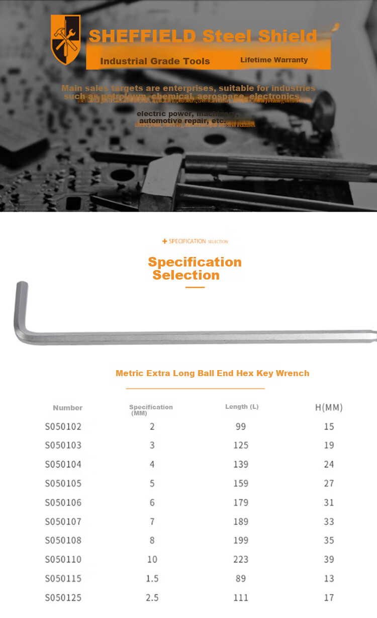 Gangdun SHEFFIELD S050110 Metric Extra-Long Ball-End Hex Key, 10mm 1