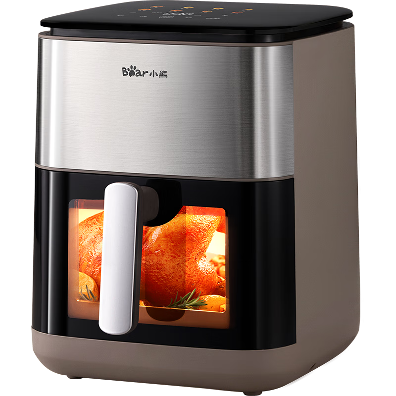 Bear Air Fryer, No Flipping Required, Dual Heating Metal Inner Pot, 6.2L Large Capacity for Home Use, Steam Tender Frying, 2100W All-In Fryer And Oven, E20V7
