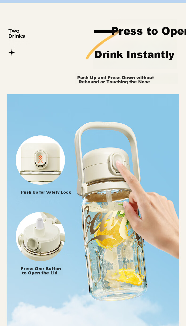 Germ Coca-Cola Summer Plastic Cup with Straw, Heat-Resistant Large Capacity Sports Water Bottle, 1250ML Lime Flavor 6
